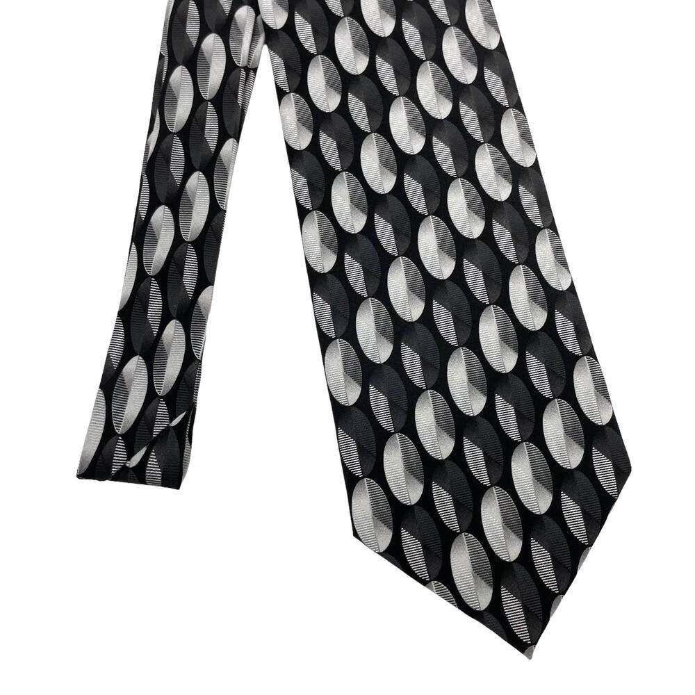 Peacock | Black & Gray Oval Circle Print Silk Neck Tie